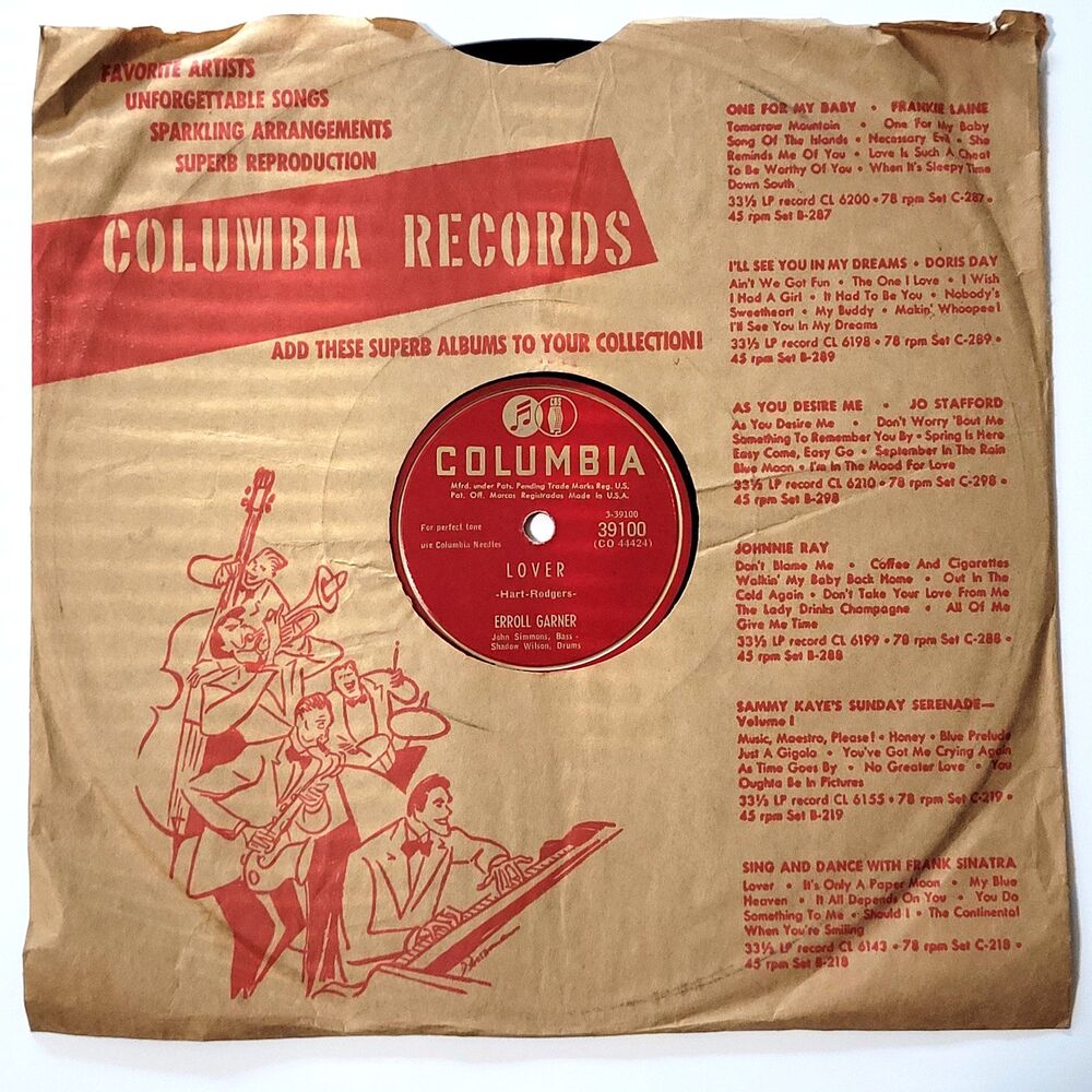 Erroll Garner 78 RPM "Lover / People Will Say We're In Love" Columbia V+ Jazz